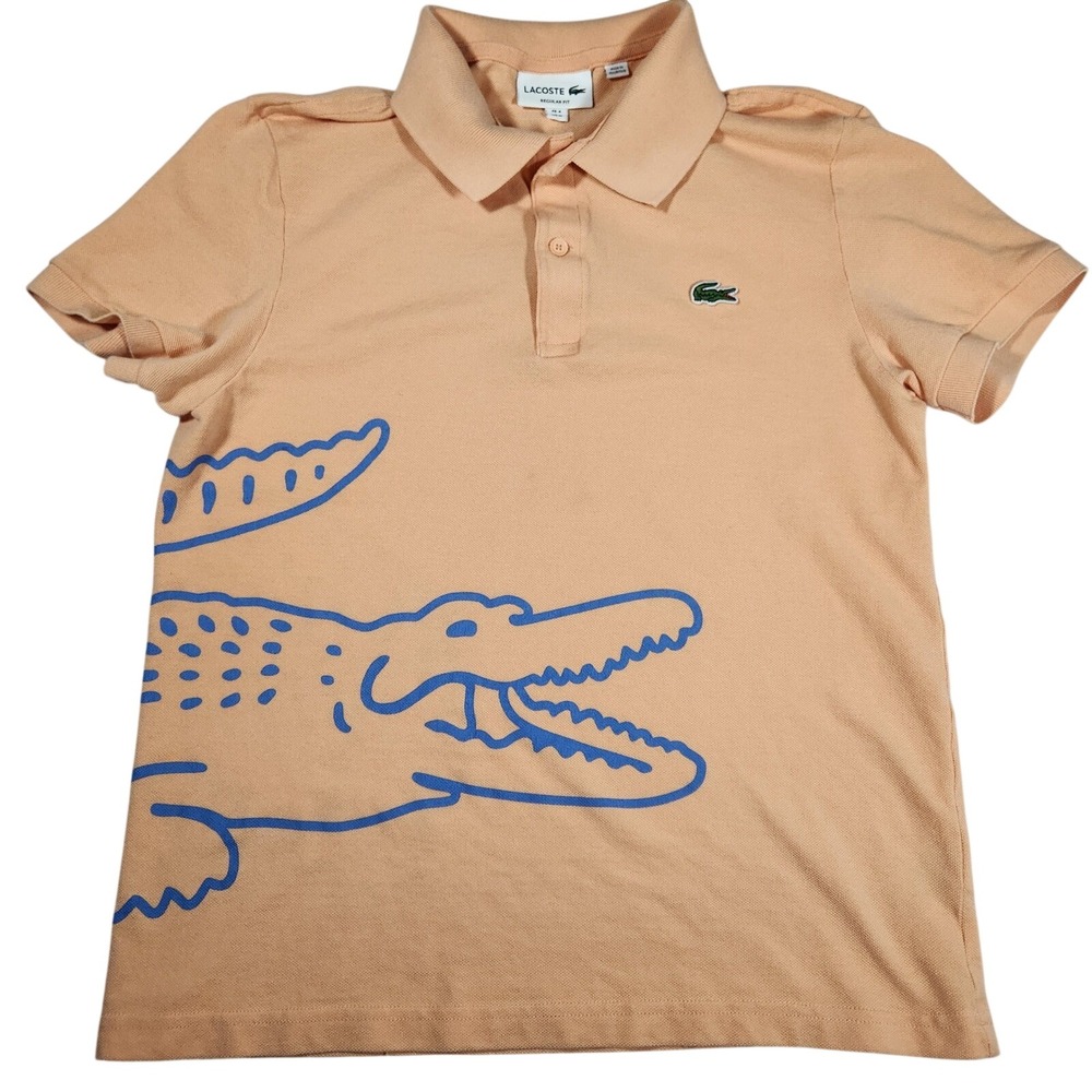 Lacoste Polo Shirt Mens Medium Peach Cotton Graphic Crocodile PH9739 Regular Fit